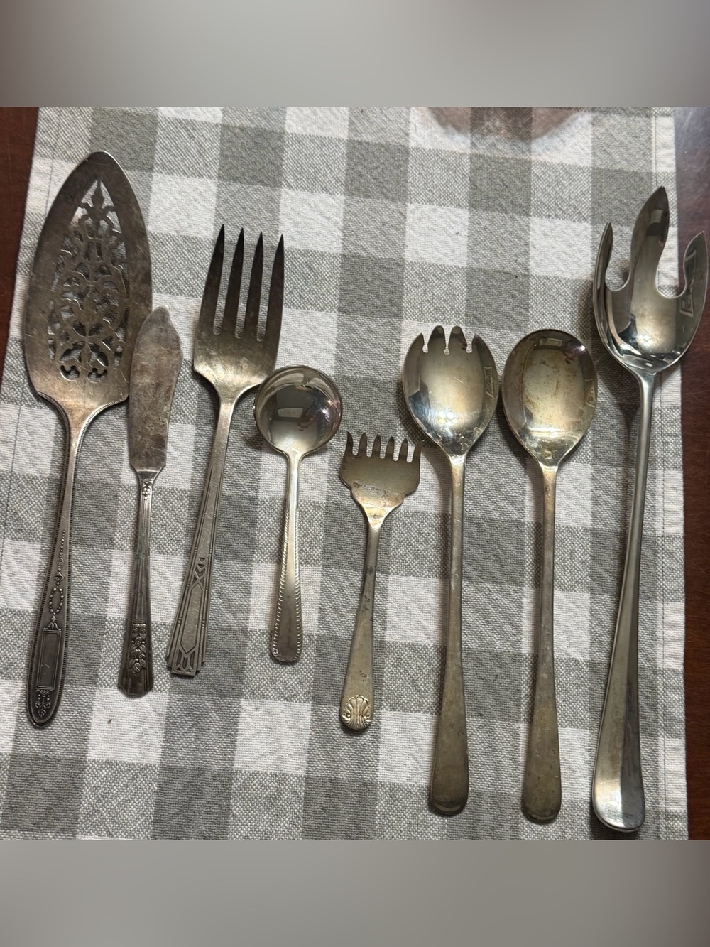 Lot 8 Vintage Silver Plate Serving Pieces - Pierced Pie Server Salad Fork Spoons